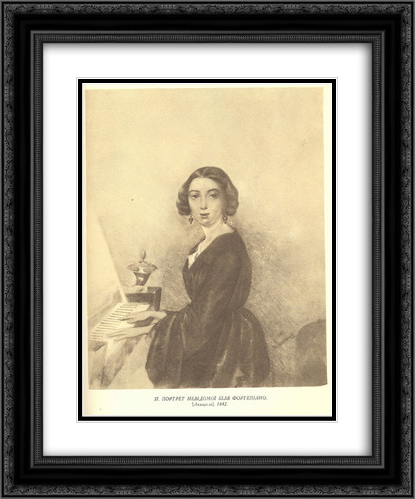 Portrait of the unknown woman near piano 20x24 Black Ornate Wood Framed Art Print Poster with Double Matting by Shevchenko, Taras