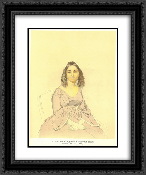 Portrait of unknown woman with violet dress 20x24 Black Ornate Wood Framed Art Print Poster with Double Matting by Shevchenko, Taras
