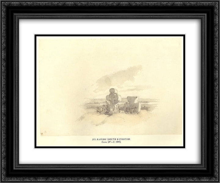 Stone crosses in Subotiv 24x20 Black Ornate Wood Framed Art Print Poster with Double Matting by Shevchenko, Taras
