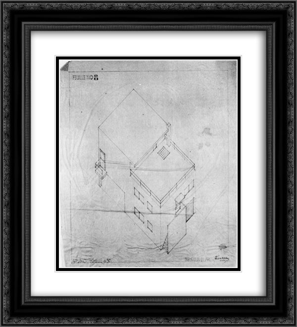 Axonometric drawing of the house in Meudon 20x22 Black Ornate Wood Framed Art Print Poster with Double Matting by Doesburg, Theo van
