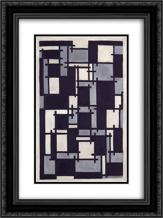 Composition X 18x24 Black Ornate Wood Framed Art Print Poster with Double Matting by Doesburg, Theo van