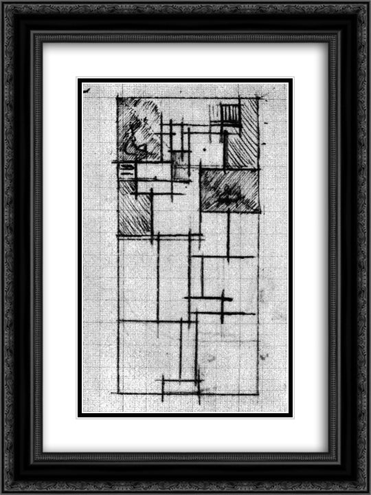 Study for Rhythm of a Russian Dance 18x24 Black Ornate Wood Framed Art Print Poster with Double Matting by Doesburg, Theo van