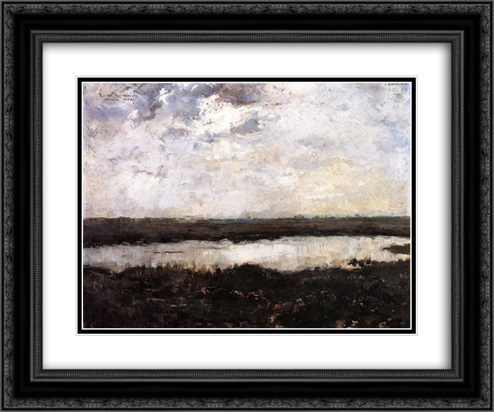 A Pond in Campine 24x20 Black Ornate Wood Framed Art Print Poster with Double Matting by Rysselberghe, Theo van