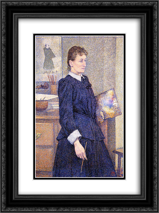 Anna Boch in Her Studio 18x24 Black Ornate Wood Framed Art Print Poster with Double Matting by Rysselberghe, Theo van