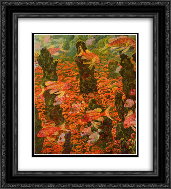 Aquarium 20x22 Black Ornate Wood Framed Art Print Poster with Double Matting by Rysselberghe, Theo van