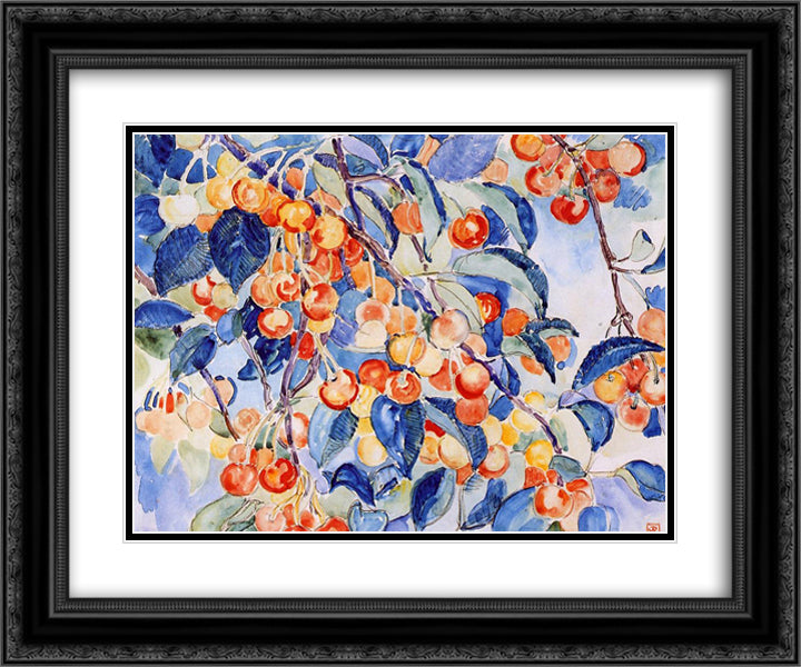 Cherries 24x20 Black Ornate Wood Framed Art Print Poster with Double Matting by Rysselberghe, Theo van