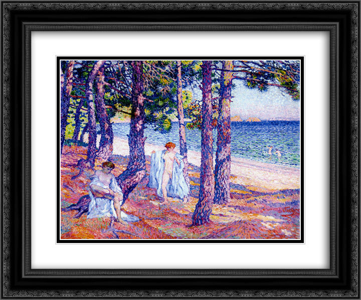 Female Bathers Under the Pines at Cavaliere 24x20 Black Ornate Wood Framed Art Print Poster with Double Matting by Rysselberghe, Theo van