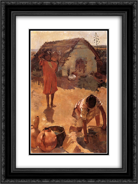Figures near a Well in Morocco 18x24 Black Ornate Wood Framed Art Print Poster with Double Matting by Rysselberghe, Theo van