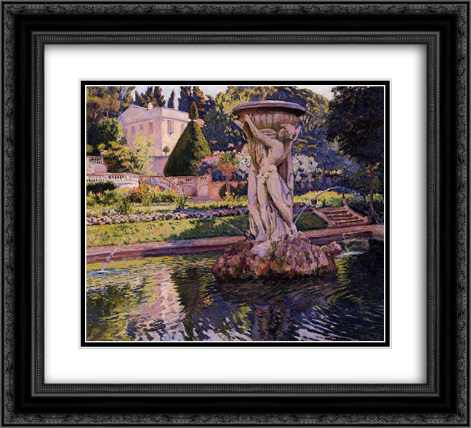 Garden with Villa and Fountain 22x20 Black Ornate Wood Framed Art Print Poster with Double Matting by Rysselberghe, Theo van