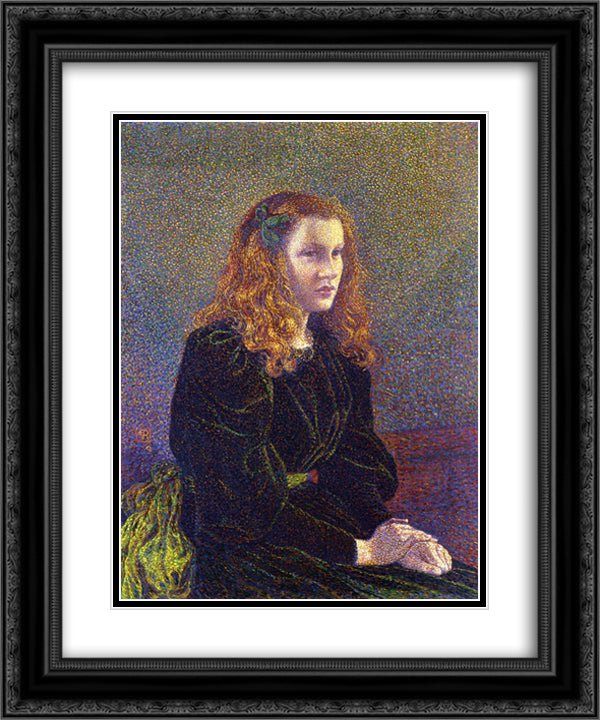 Girl in Green 20x24 Black Ornate Wood Framed Art Print Poster with Double Matting by Rysselberghe, Theo van