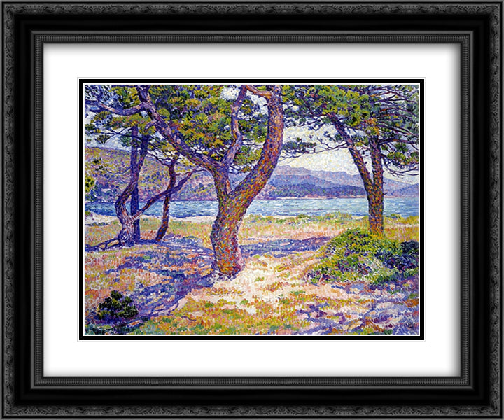 Il Mediterraneo Presso le Lavandou 24x20 Black Ornate Wood Framed Art Print Poster with Double Matting by Rysselberghe, Theo van