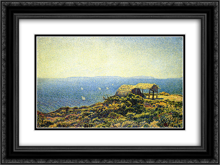 Levant isle 24x18 Black Ornate Wood Framed Art Print Poster with Double Matting by Rysselberghe, Theo van