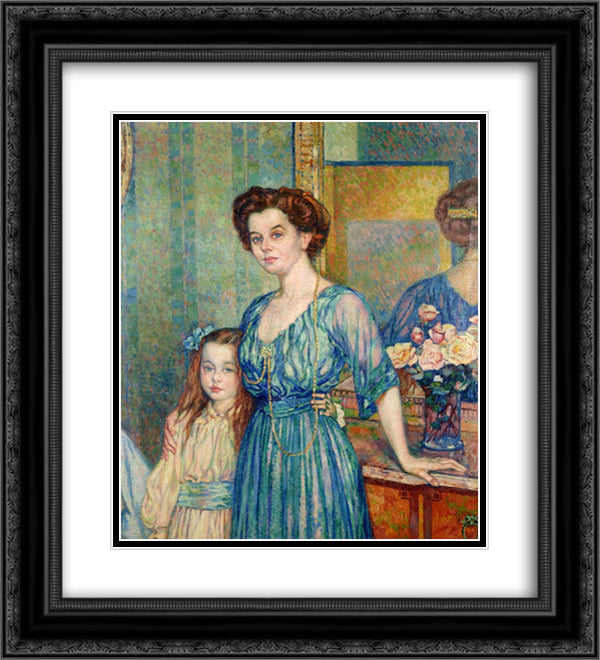 Madame Von Bodenhausen with her daughter Luli 20x22 Black Ornate Wood Framed Art Print Poster with Double Matting by Rysselberghe, Theo van