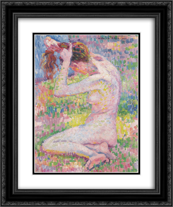 Seated nude 20x24 Black Ornate Wood Framed Art Print Poster with Double Matting by Rysselberghe, Theo van