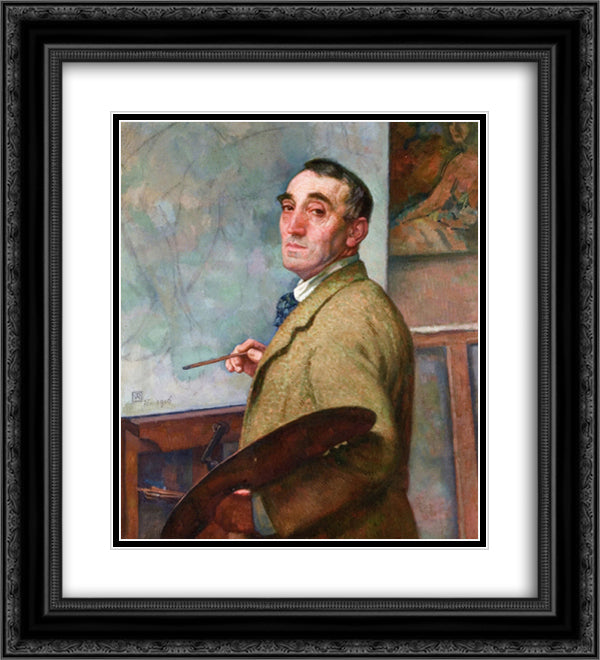Self Portrait with Palette 20x22 Black Ornate Wood Framed Art Print Poster with Double Matting by Rysselberghe, Theo van