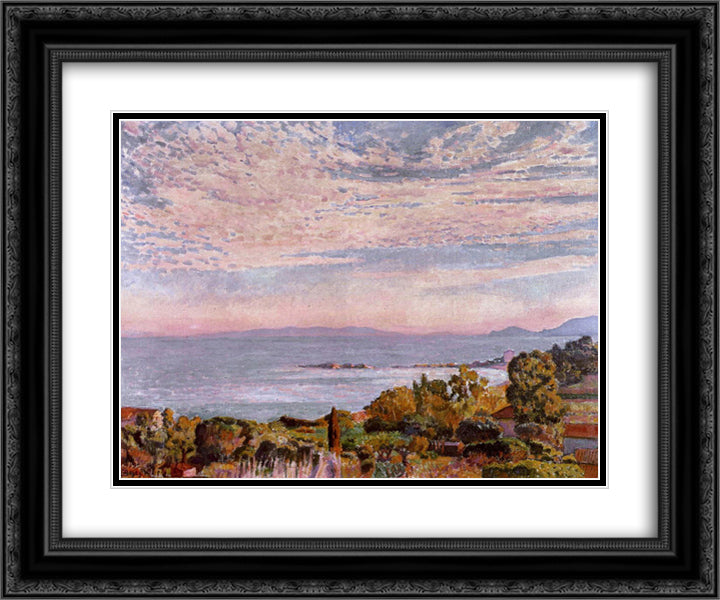 The Bay of St. Clair 24x20 Black Ornate Wood Framed Art Print Poster with Double Matting by Rysselberghe, Theo van