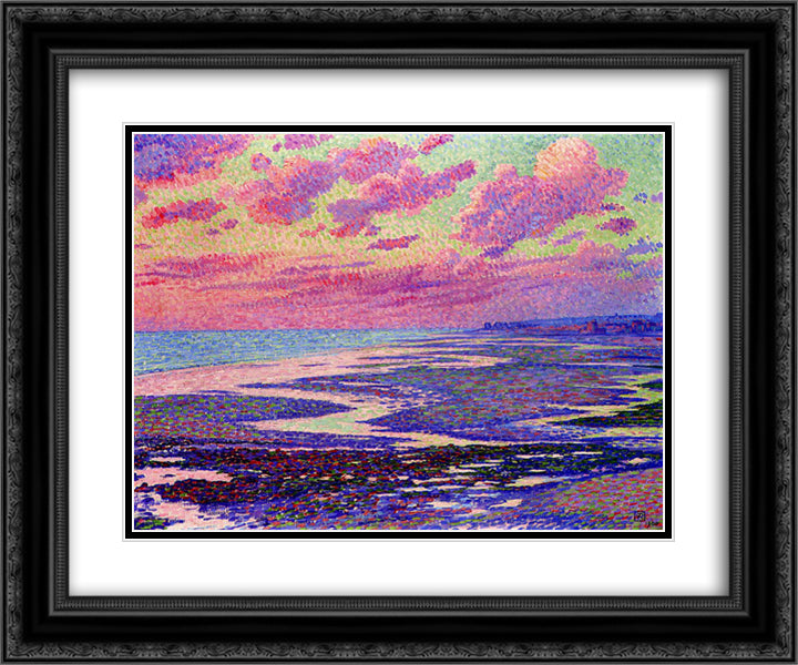 The Beach at Ambleteuse at Low Tide 24x20 Black Ornate Wood Framed Art Print Poster with Double Matting by Rysselberghe, Theo van