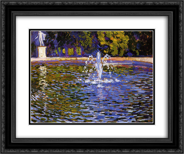 The Fountain - Parc Sans Souci at Potsdam 24x20 Black Ornate Wood Framed Art Print Poster with Double Matting by Rysselberghe, Theo van