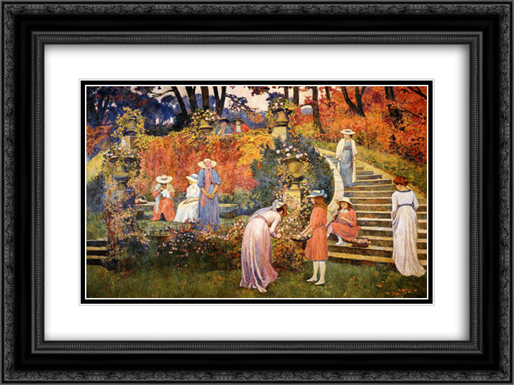 The Garden of Felicien Rops at Essone 24x18 Black Ornate Wood Framed Art Print Poster with Double Matting by Rysselberghe, Theo van