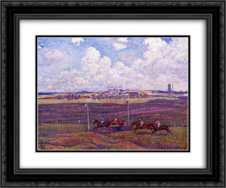 The Race Track at Boulogne sur Mer 24x20 Black Ornate Wood Framed Art Print Poster with Double Matting by Rysselberghe, Theo van