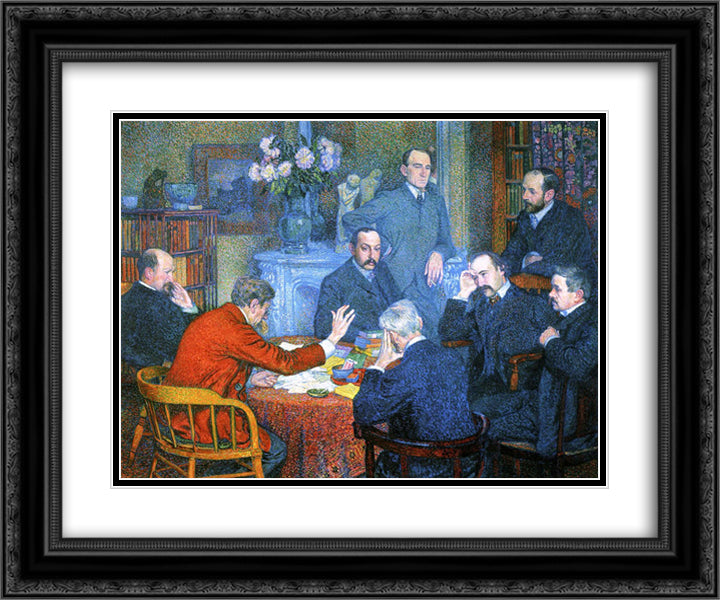 The Reading 24x20 Black Ornate Wood Framed Art Print Poster with Double Matting by Rysselberghe, Theo van