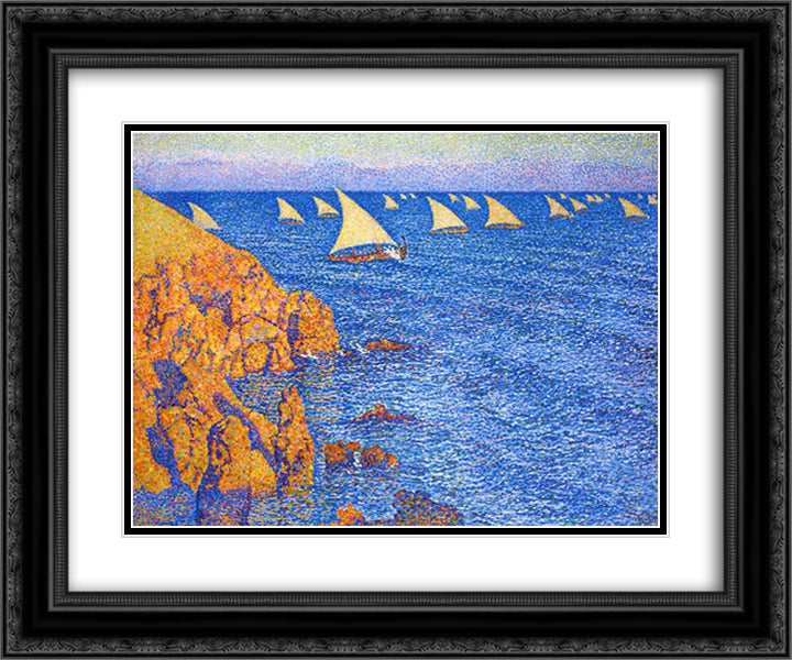The Regata 24x20 Black Ornate Wood Framed Art Print Poster with Double Matting by Rysselberghe, Theo van