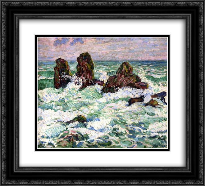 The Rocks 22x20 Black Ornate Wood Framed Art Print Poster with Double Matting by Rysselberghe, Theo van