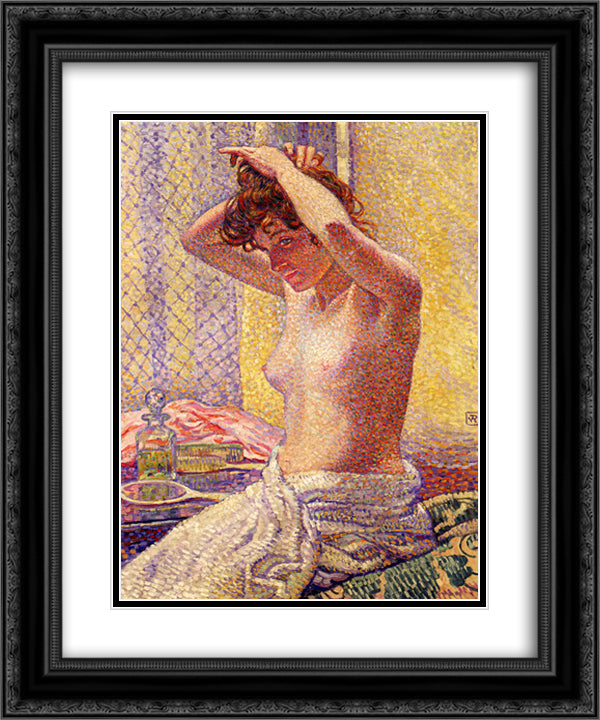 Woman at Her Toilette 20x24 Black Ornate Wood Framed Art Print Poster with Double Matting by Rysselberghe, Theo van