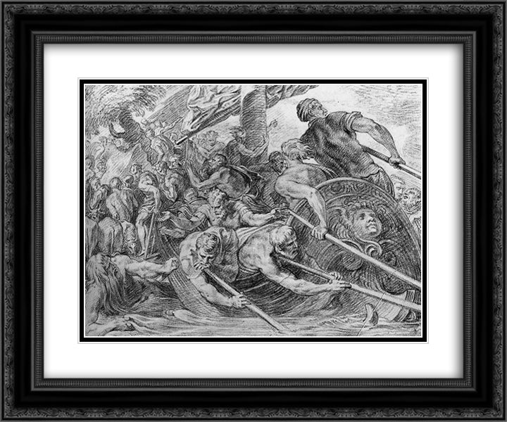 Odysseus Lands at Beach of Hades 24x20 Black Ornate Wood Framed Art Print Poster with Double Matting by Thulden, Theodoor van