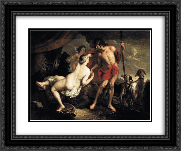 Venus and Adonis 24x20 Black Ornate Wood Framed Art Print Poster with Double Matting by Thulden, Theodoor van