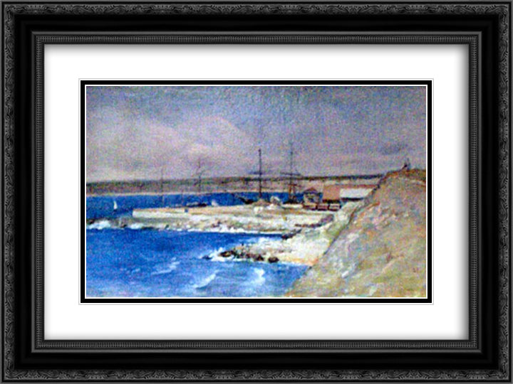 Port of Constantza 24x18 Black Ornate Wood Framed Art Print Poster with Double Matting by Aman, Theodor