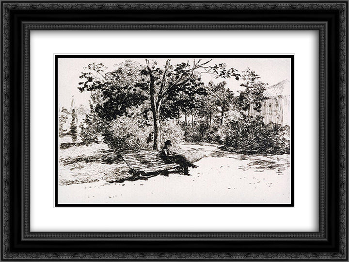 Reading in the Cismigiu Garden 24x18 Black Ornate Wood Framed Art Print Poster with Double Matting by Aman, Theodor