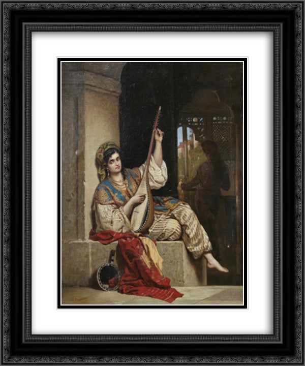 The Lute Singer 20x24 Black Ornate Wood Framed Art Print Poster with Double Matting by Aman, Theodor