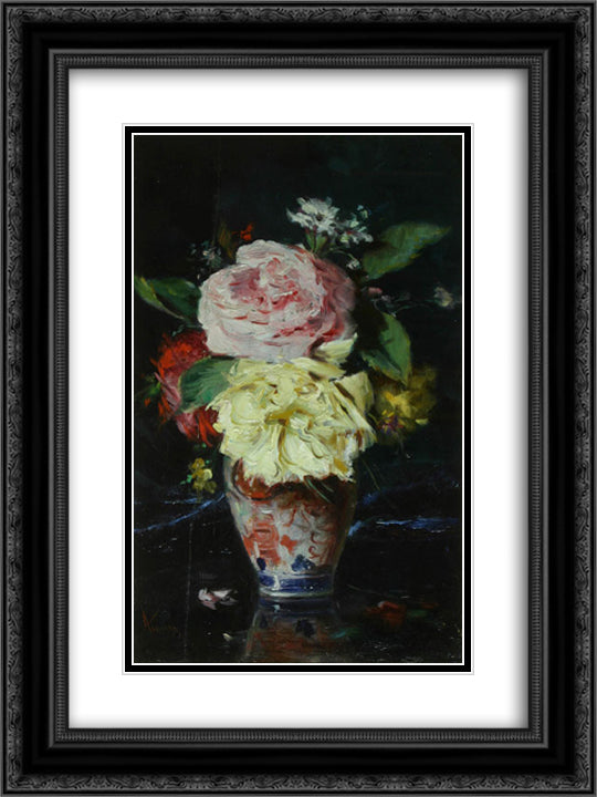 Vase with Flowers 18x24 Black Ornate Wood Framed Art Print Poster with Double Matting by Aman, Theodor