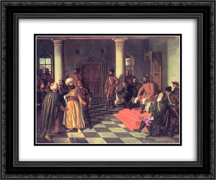 Vlad the Impaler and the Turkish Envoys 24x20 Black Ornate Wood Framed Art Print Poster with Double Matting by Aman, Theodor