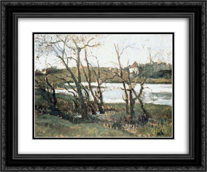 Landscape with Lake 24x20 Black Ornate Wood Framed Art Print Poster with Double Matting by Pallady, Theodor