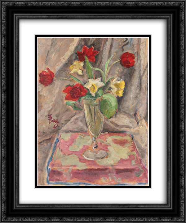 Narcissus and Lilies 20x24 Black Ornate Wood Framed Art Print Poster with Double Matting by Pallady, Theodor