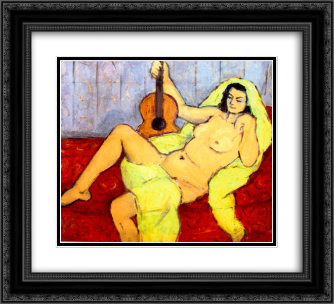 Nude with Guitar 22x20 Black Ornate Wood Framed Art Print Poster with Double Matting by Pallady, Theodor