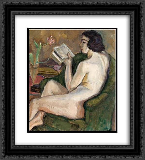 Reading Nude (Nu a la Lecture) 20x22 Black Ornate Wood Framed Art Print Poster with Double Matting by Pallady, Theodor