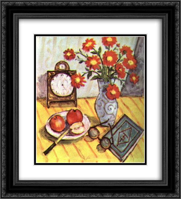 Still Life with Red Flowers 20x22 Black Ornate Wood Framed Art Print Poster with Double Matting by Pallady, Theodor