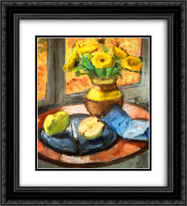 Yellow Flowers 20x22 Black Ornate Wood Framed Art Print Poster with Double Matting by Pallady, Theodor