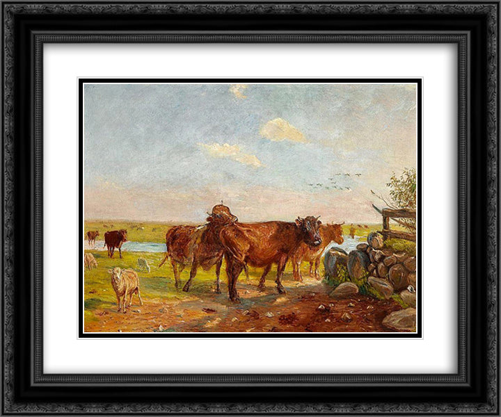 Cattle on Saltholm 24x20 Black Ornate Wood Framed Art Print Poster with Double Matting by Philipsen, Theodor