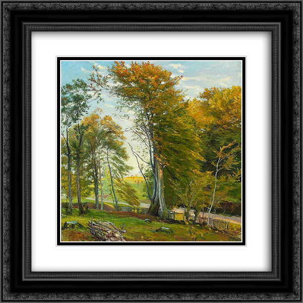 Road through the woods, autumn 20x20 Black Ornate Wood Framed Art Print Poster with Double Matting by Philipsen, Theodor