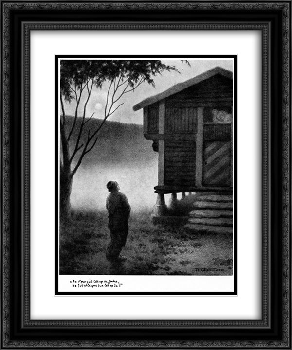 Aa Herregud Lok Op Da Jenter 01 20x24 Black Ornate Wood Framed Art Print Poster with Double Matting by Kittelsen, Theodor Severin