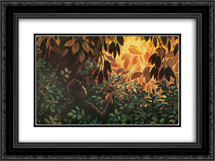 Askeladdens adventure. Golden Bird 24x18 Black Ornate Wood Framed Art Print Poster with Double Matting by Kittelsen, Theodor Severin