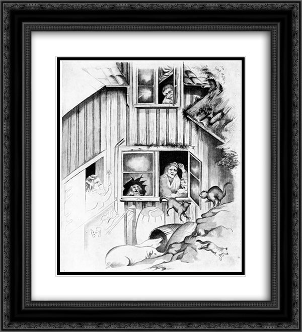 Avbrytelse Av Kattemusikk 20x22 Black Ornate Wood Framed Art Print Poster with Double Matting by Kittelsen, Theodor Severin