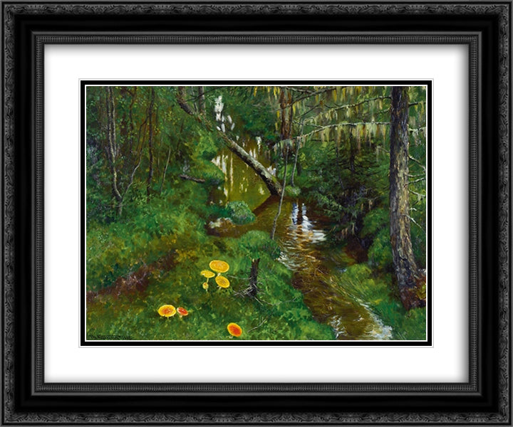Baekken 24x20 Black Ornate Wood Framed Art Print Poster with Double Matting by Kittelsen, Theodor Severin