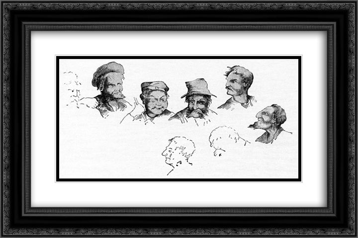 Barndomstegninger 24x16 Black Ornate Wood Framed Art Print Poster with Double Matting by Kittelsen, Theodor Severin