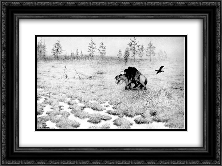 Black Death 24x18 Black Ornate Wood Framed Art Print Poster with Double Matting by Kittelsen, Theodor Severin