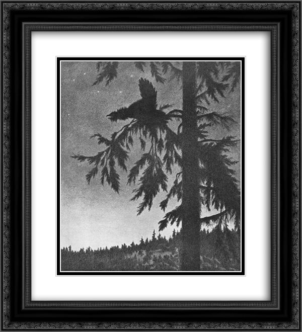 Black grouse 20x22 Black Ornate Wood Framed Art Print Poster with Double Matting by Kittelsen, Theodor Severin